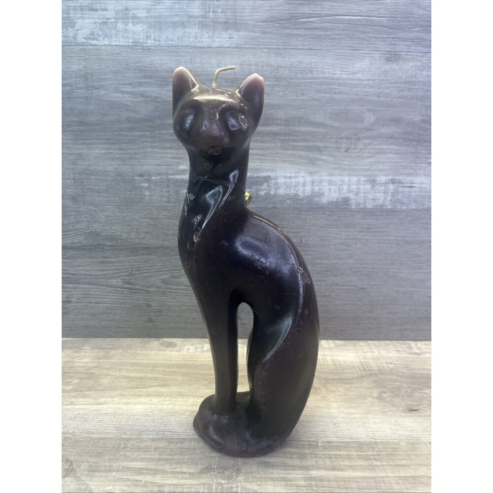 Cat Wax Figural Candle MCM Elegant Feline Sleek Large Vintage Burgundy